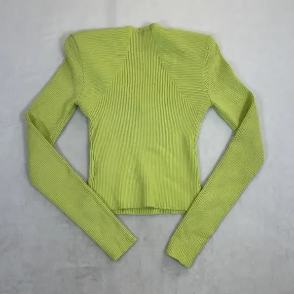 NEW Express NWT $98 Women’s Long Sleeve Crop Top Size S Lime Green Stretch Chrty - Picture 10 of 11